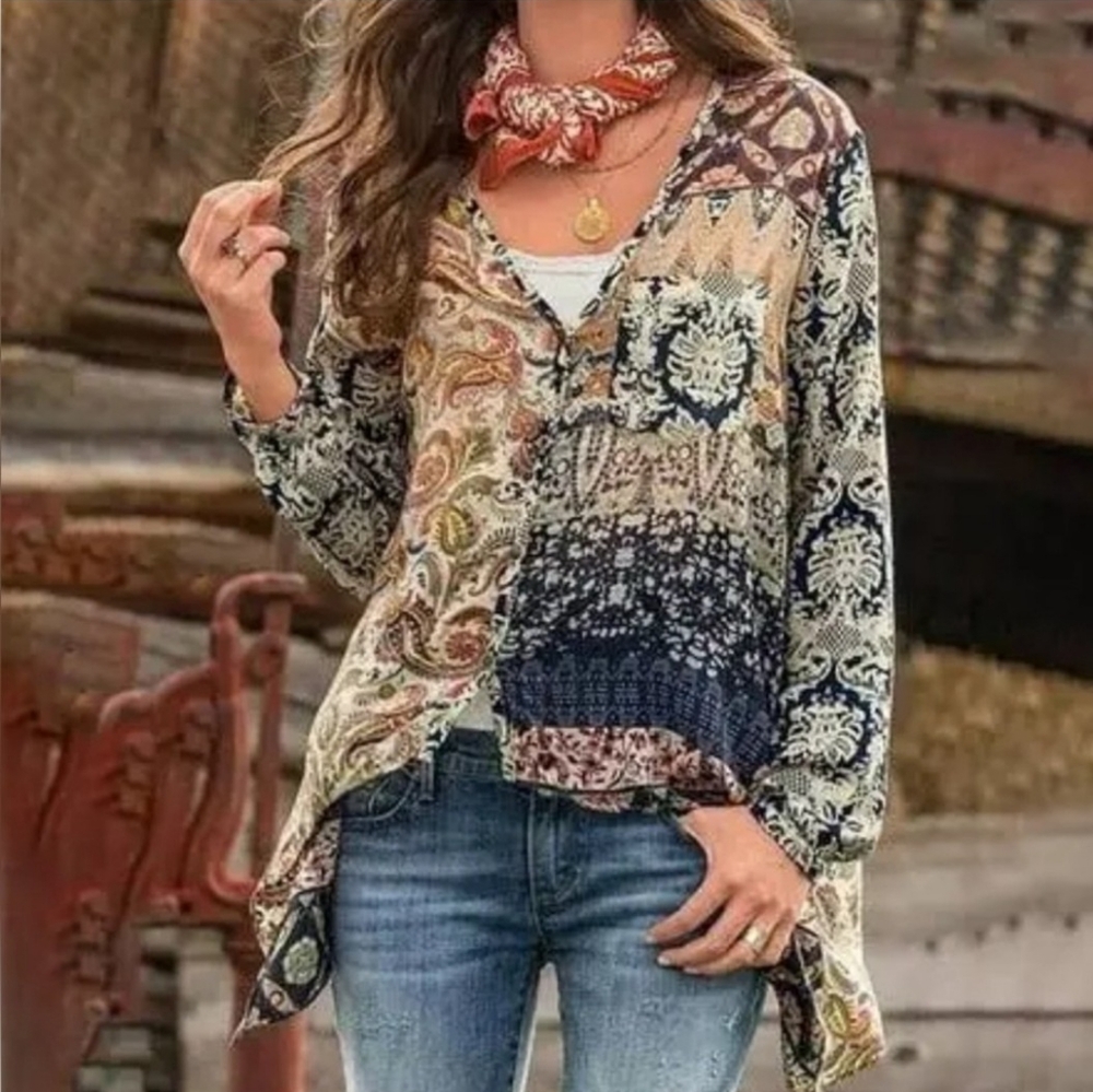 Royallove Woman’s top. 2xl pattern light boho bohemian, patch